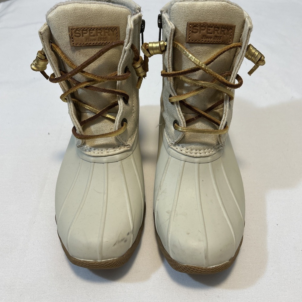 Sperry Top-Sider Women 6.5 duck boots Saltwater Canvas Oat/Gold Rain Boots 286